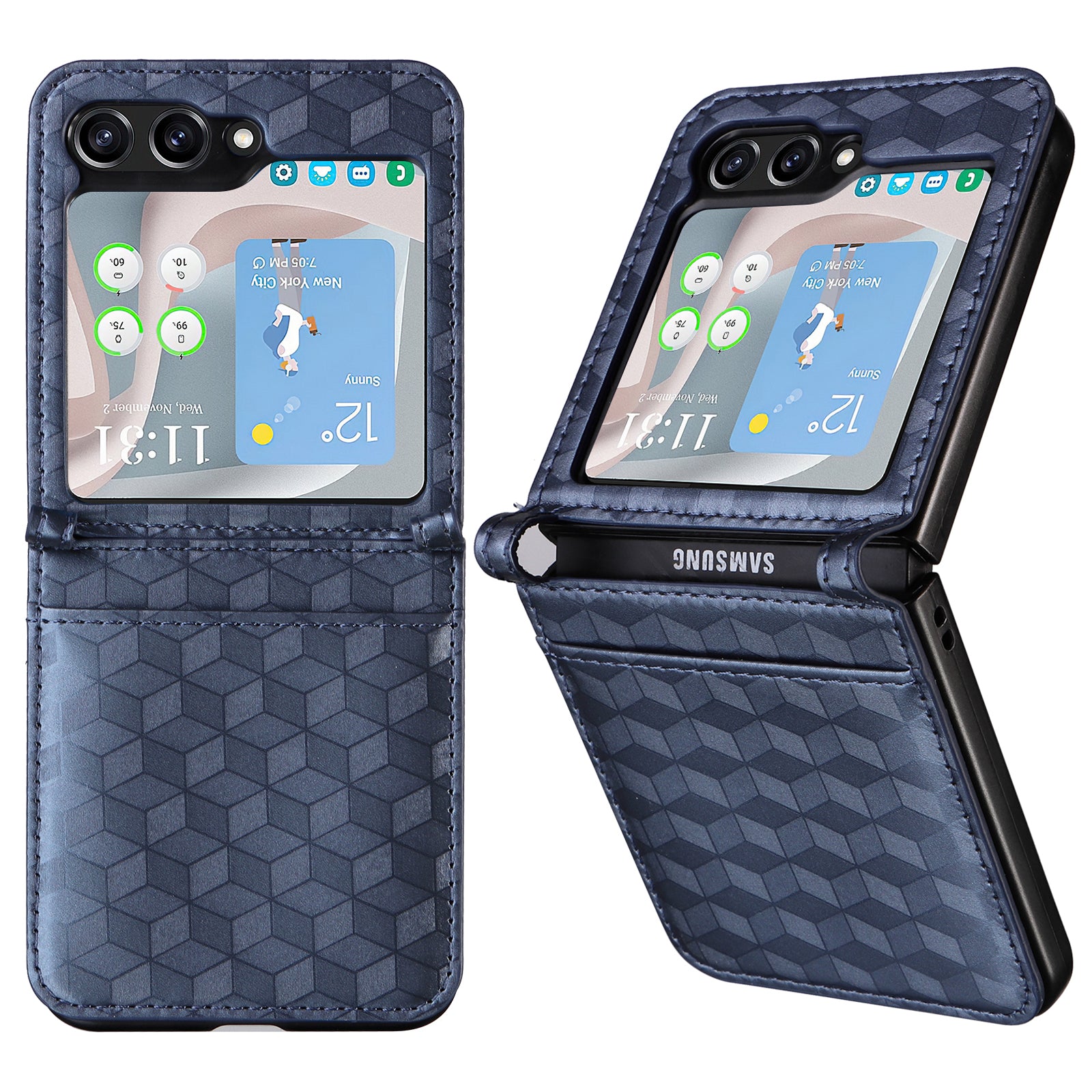 For Samsung Galaxy Z Flip5 5G Card Slot Phone Case One-piece Design PU Leather PC Rhombus Imprinted Cover For Samsung Galaxy Z Flip5 5G Card Slot Phone Case One-piece Design PU Leather PC Rhombus Imprinted Cover